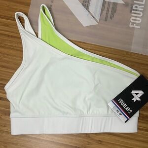 NWT FOURLAPS SOLO BRA WHITE/TOMATILLO